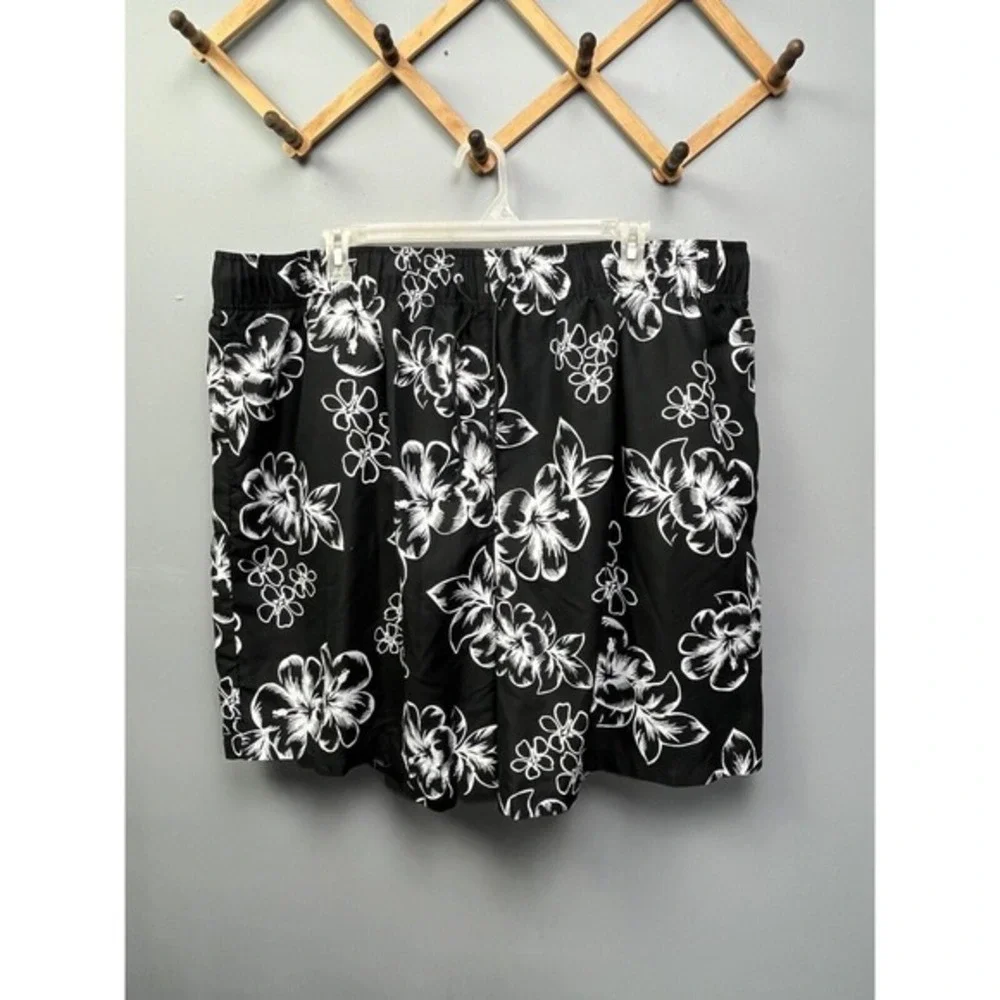 KS Island‎ Swim Shorts Mens 4XL Black White Tropical Lined Swimming Beach Pool